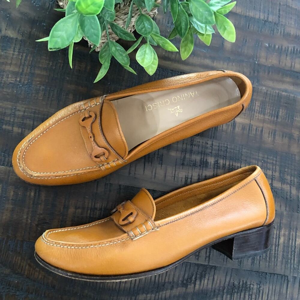 Tanino Crisci Vintage Horsebit Tan Leather Loafers 8